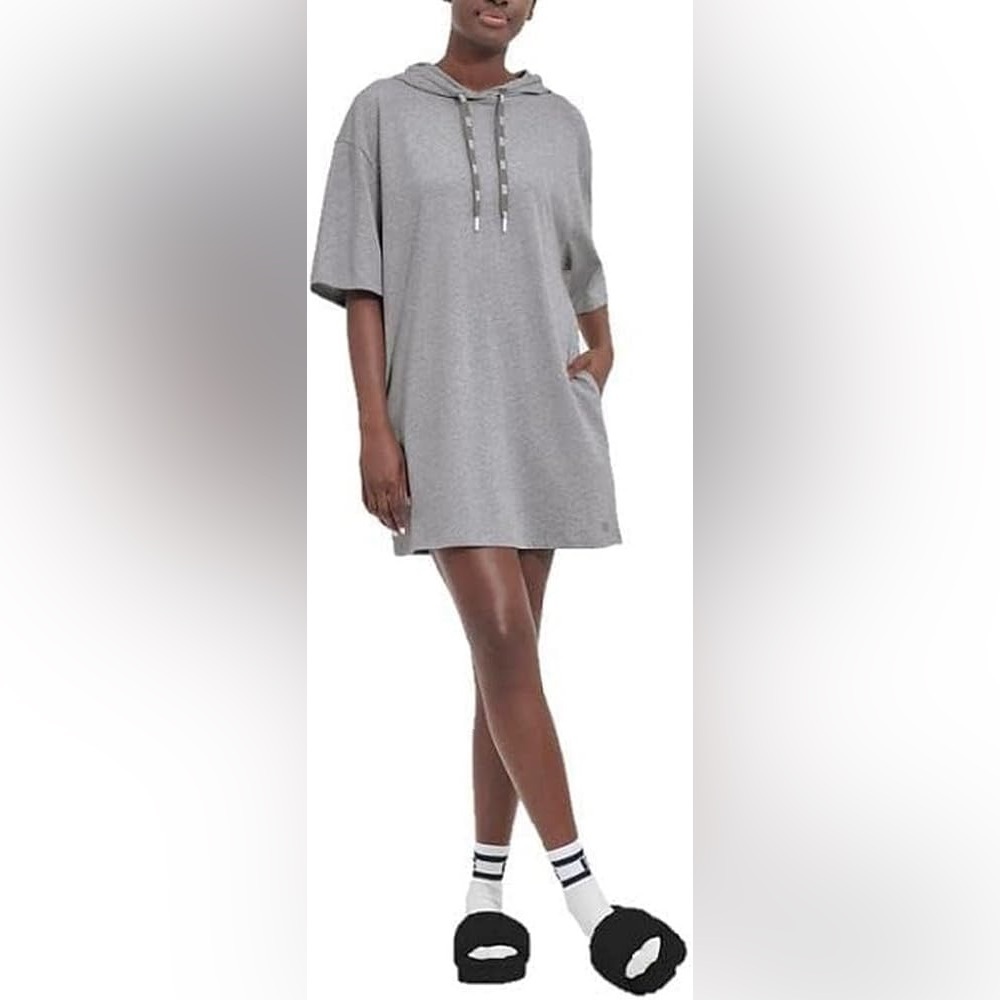 UGG Kassey Hooded T-Shirt Dress Grey Heather Short Sleeve Casual Size S
